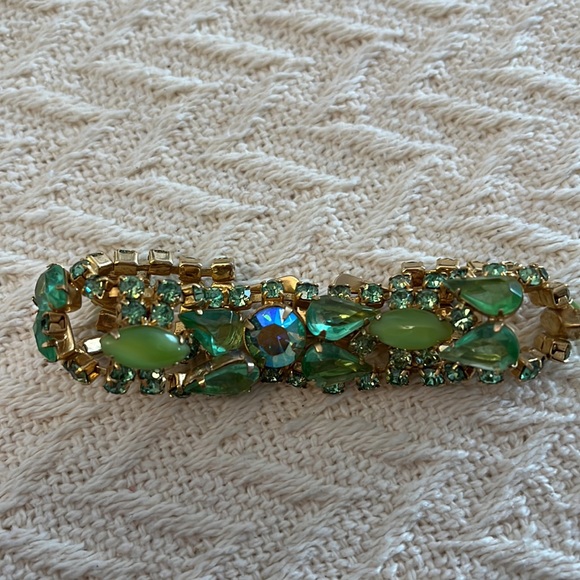 Vintage Weiss GREEN Rhinestone Bracelet GORGEOUS!!! 💚 - Picture 7 of 8